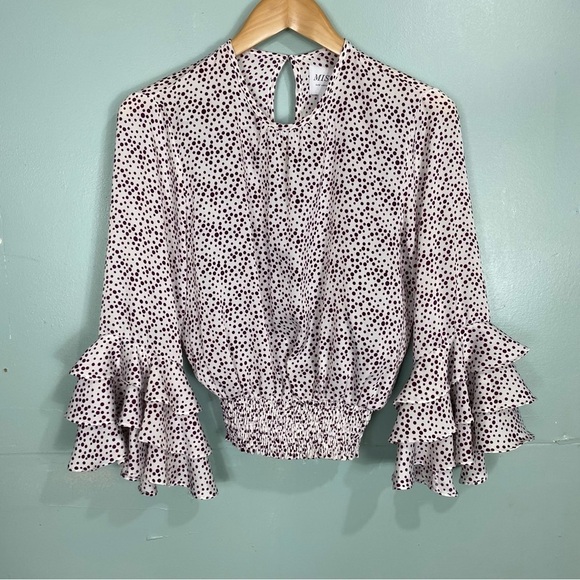 Misa Annabelle Polka Dot Blouse Purple White Ruffle Sleeve Sz S - Picture 2 of 5